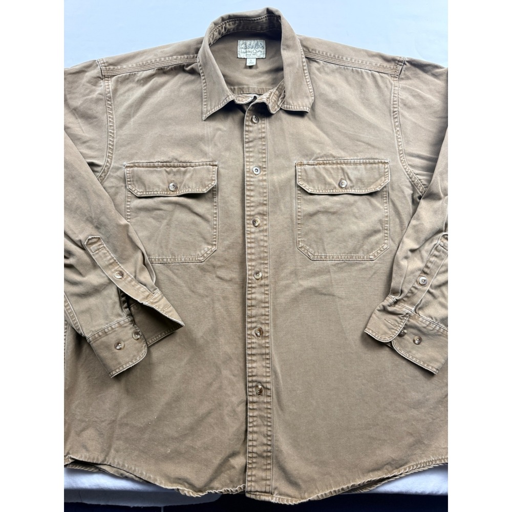 Cabela's Canvas Button Up Shirt Mens L Reg‎ Brown Workwear Rugged Utility